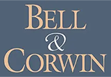 A blue background with the words bell & corwin