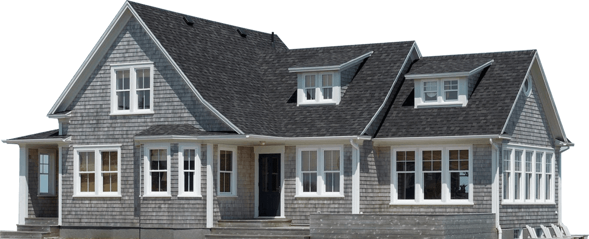 A house with a green background and white trim.